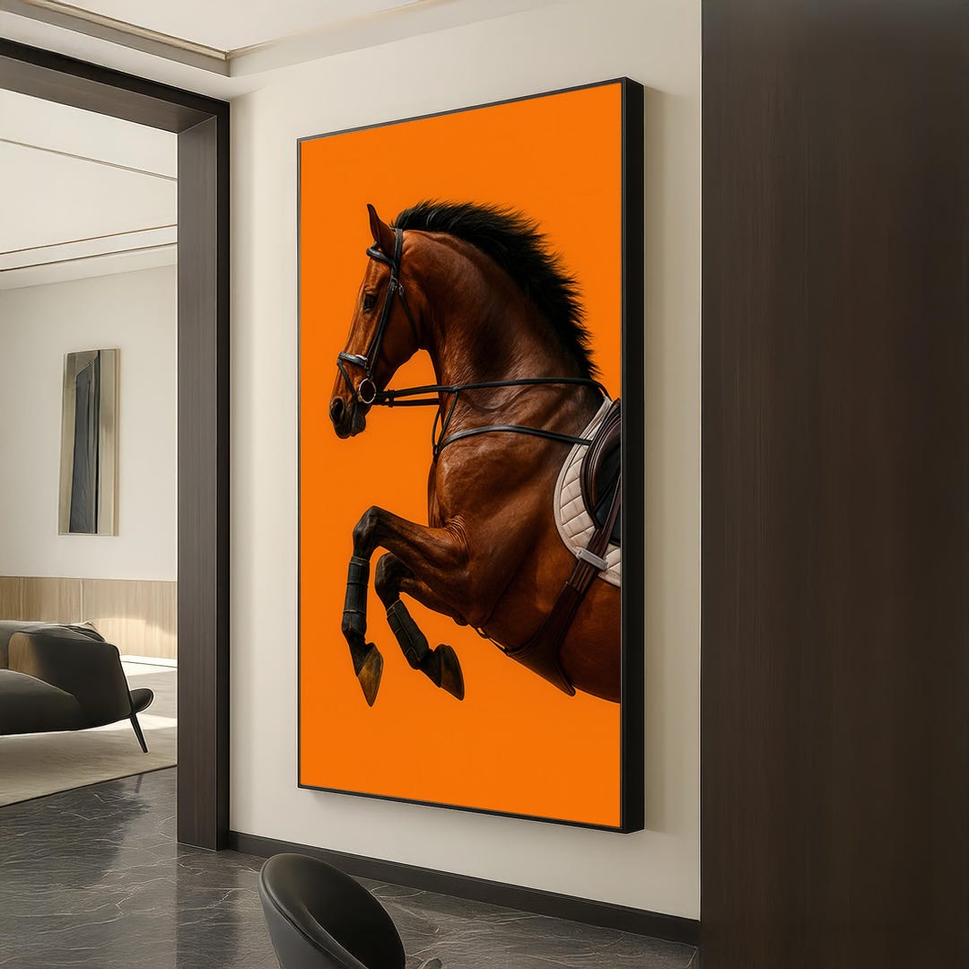 Jumping Horse Portrait Canvas – Bold Equestrian Wall Art – Modern ...