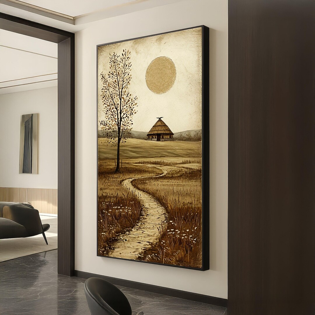 Rustic Countryside Scene Canvas, Vintage Sepia Wall Art, Pathway
