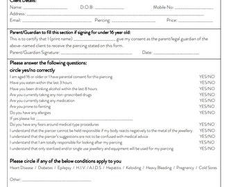 Body Piercing Einverständniserklärung