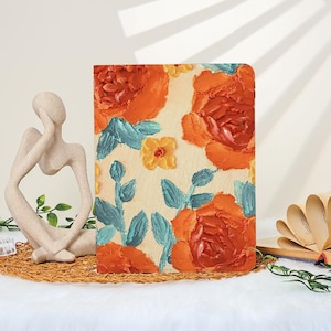 Orange Oil Painting Flowers iPad Case for 2025 iPad a16 10th 9th iPad Air 4/5/6 11 13&quot; m2 m3 10.9 Pro 12.9 Mini 7 Case With Pencil Holder