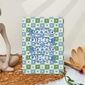 Blue Flower Carving Fish Kindle Case, PaperWhite 12/11/7th Case, Kindle 11/10th Gen, Kindle 2024 Colorsoft, Auto Wake/Sleep Kindle Cover