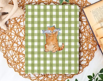 Green Checkered Cat iPad Case For iPad 11/10/9 Gen, 2025 iPad Air-11/13″ iPad Pro 11"12.9'' iPad Mini 6/7, iPad 2022 2024 With Pencil Slot