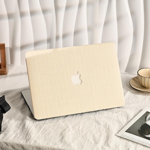 Creme gewebte Kunstleder MacBook Tasche für M2 Air 13 A2681 Air 13 A2337 Pro 13 14 16 Fall 2024 2023 2022 2021 Air Pro creme texturierte Abdeckung