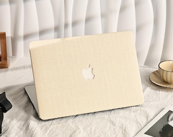 Cream Woven Faux Leather MacBook Case For M2 Air 13 A2681 Air 13 A2337 Pro 13 14 16 Case 2024 2023 2022 2021 Air Pro Cream Textured Cover