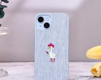 Blue Striped Cute Duck iPhone Case for iPhone 16e iPhone 17 16 15 14 13 12 11 Pro Max Case 17 Air iPhone X Xs XR iPhone Tough Cover