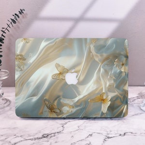 Elegant Gold Rimmed Butterfly Unique Macbook Case for MacBook Pro 14 Pro A2442 Pro 16 inch 2022 M2 Air 13 A2681 M2 Pro 13 A2338 Laptop Case