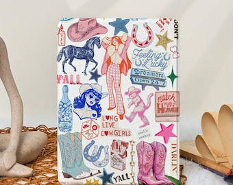 Cowboy-Stil Collage 2024 Kindle Hülle mit Handschlaufe, Kindle 6/6.8/7 Zoll Hülle, Kindle Paperwhite 12./11./10