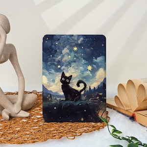 Custodia per Kindle Paperwhite 2024 con simpatico gatto nero per Kindle Paperwhite 12, 11 e 10 pollici, personalizzata, da 6,8'' a 7 pollici, custodia morbida per Kindle Colorsoft