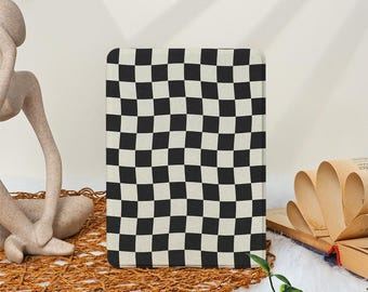 Black and White Checkerboard Kindle Case with Hand Strap Kindle Paperwhite 12th Gen 2022 2024 Kindle 6" Paperwhite 6.8" 7inch Case Cover