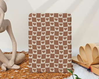 Brown Heart Checkerboard Kindle Paperwhite 12th 7" Case Kindle Colorsoft Case Paperwhite 11th 6.8" Cover Kindle 12th 2024 Kindle 6" Case