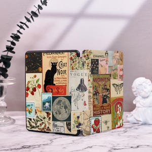 May include: A collage of vintage images and text on a black and white background. The images include a black cat, a moon, a Vogue magazine cover, and a Chanel logo. The text includes the words "Chat Noir", "Vogue", "Chanel", and "Women".