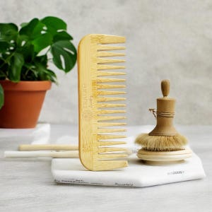 Pettine in bambù ecologico a denti larghi / Districante, antistatico, delicato per tutti i tipi di capelli / Cura sostenibile dei capelli