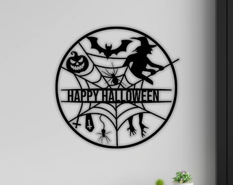 Halloween Deko aus Metall: Hexe & Spinne