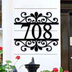 Custom Metal Address Sign: Scroll House Number, New Home Gift
