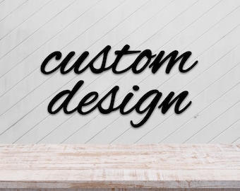 May include: White wood plank background with the words "custom design" in black cursive lettering. A white wood table sits in front of the background.