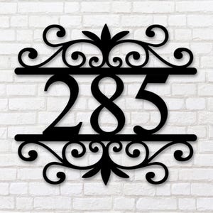 Custom Metal Address Sign: Scroll House Number