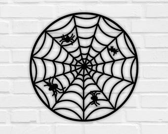 Spindelnätsväggdekoration i metall, specialdesignad Halloween-metallskylt, glad Halloween-metalldekoration för inomhusbruk och utomhusbruk, Halloween-verandadekoration