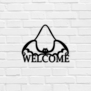 Bat Welcome Metal Sign: Halloween Front Door Decor
