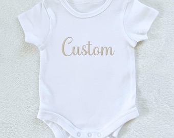 Custom Bodysuit: Personalized Embroidered Newborn Onesie, White Short-Sleeve Cotton Baby Bodysuit