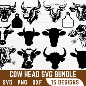 Cow Head SVG Bundle: Farm Animal Silhouette Designs (digital Download ...