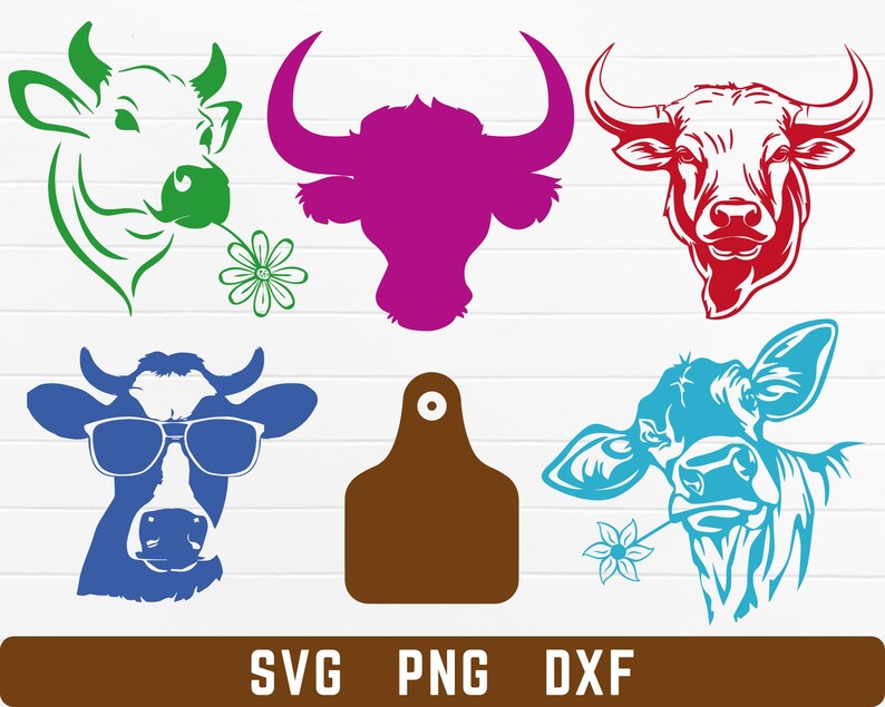 Cow Head SVG Bundle: Farm Animal Silhouette Designs (digital Download ...