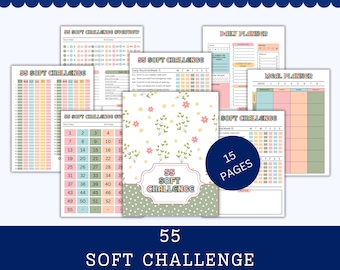 55 Days Soft Challenge Tracker | Editable Printable Planner, Easy Daily Habits & Wellness Challenge, Instant Download Bundle, Track Progress