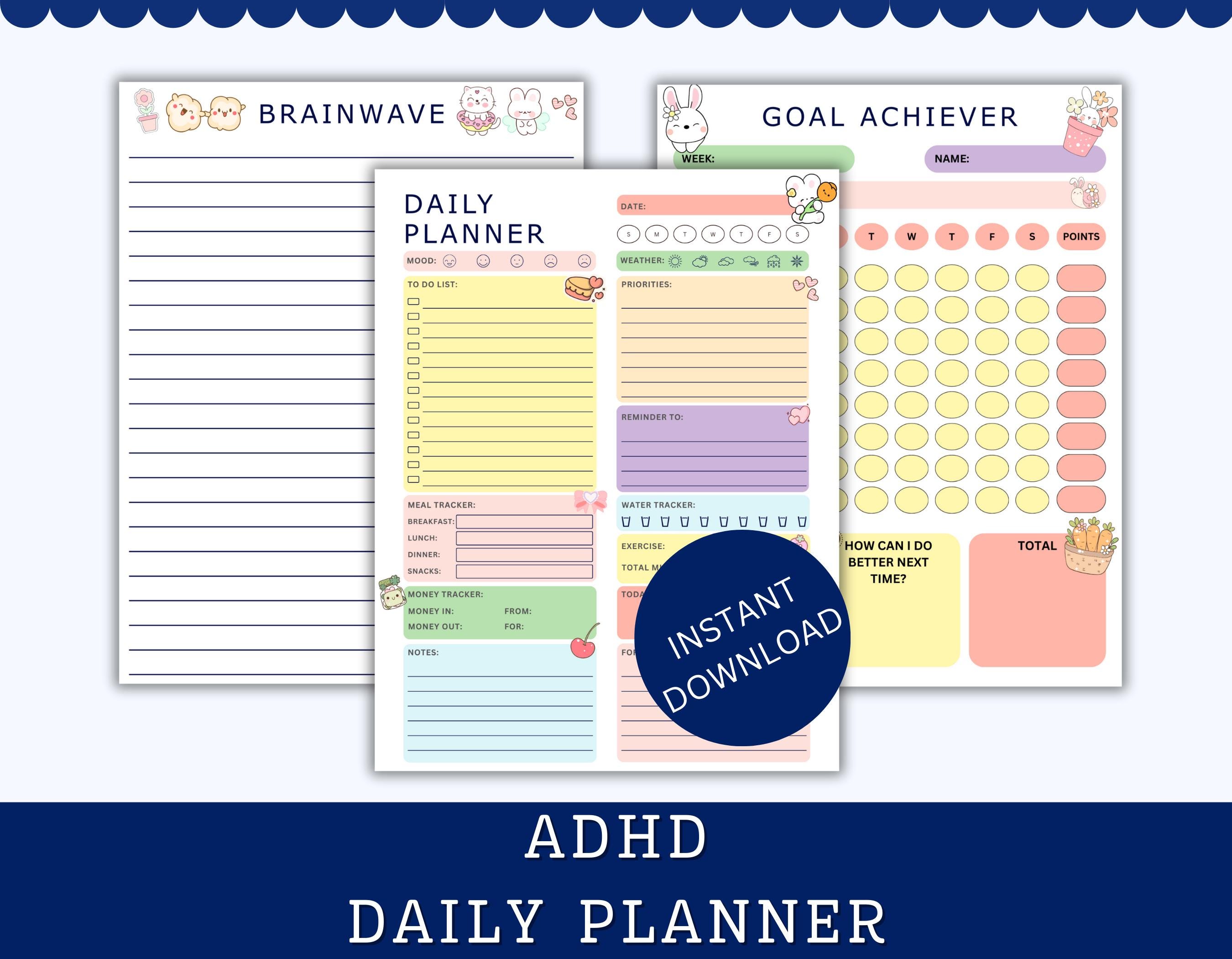 ADHD Daily Planner Printable | Focus and Productivity Planner | Cute ...