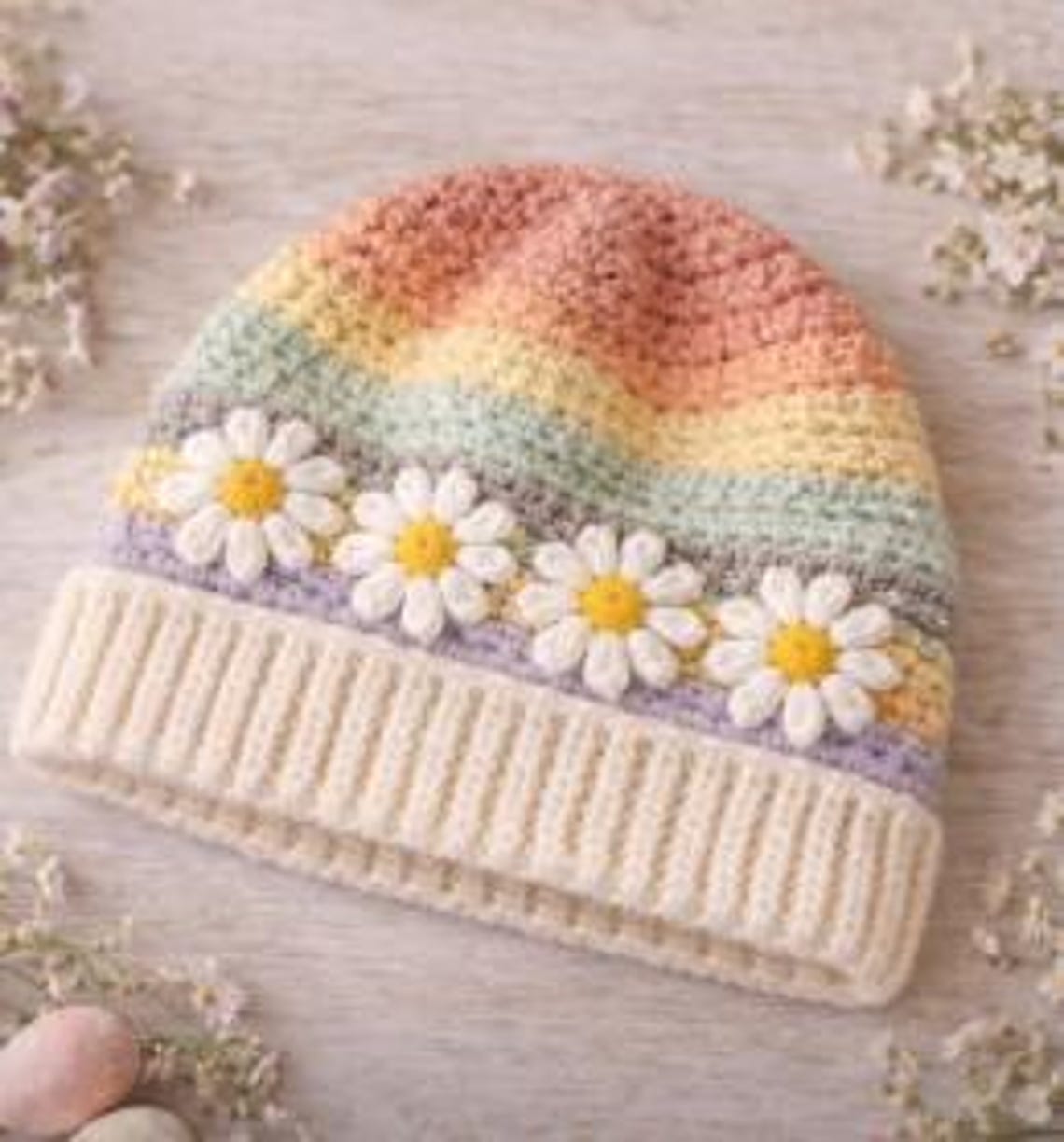 PDF File for Crochet Pattern, Easy Spring Crochet Beanie With Daisies ...