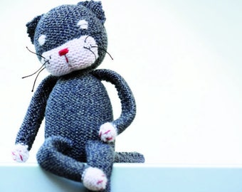 Knitting pattern for a Cat Doll. PDF tutorial softie kitten knit toy instructions for kids and babies. In English