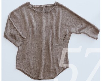 Knitting instructions top for women knitted from linen with a round hem, 3/4 sleeves, knitted sleeves, S M L. In German