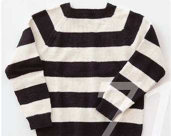 Knitting instructions children's sweater with stripes for 6, 8, 10, 11 and 12 year old children, cozy in organic cotton. Instructions in German