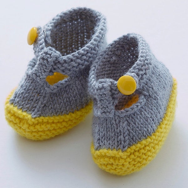 Instructions de tricot de chaussures pour bébé au format PDF en allemand. Chaussures bébé à lanières en mérinos. Pour bébés de 3 à 10 mois. En allemand