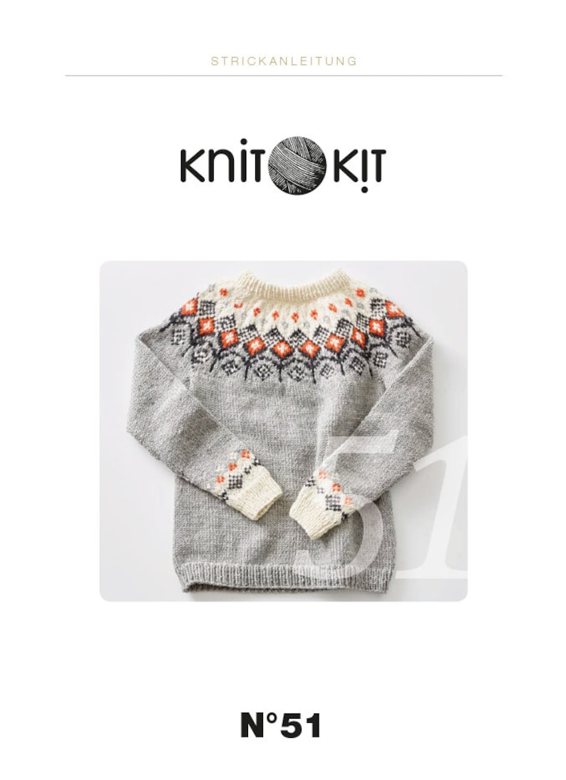 Knitting instructions for a Norwegian sweater with a jacquard pattern in sizes S, M and L. Also a knitting tutorial for beginners. In German image 4