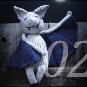 Sleeping Bat knitting pattern. Knitted kids toy instruction. Make your own stuffed amirugumi animal with this tutorial