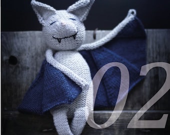 Sleeping Bat knitting pattern. Knitted kids toy instruction. Make your own stuffed amirugumi animal with this tutorial