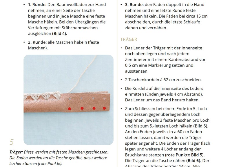 Crochet instructions for a patchwork bag made of vegetable tanned leather. A large bag with a modern vintage look. In German image 4