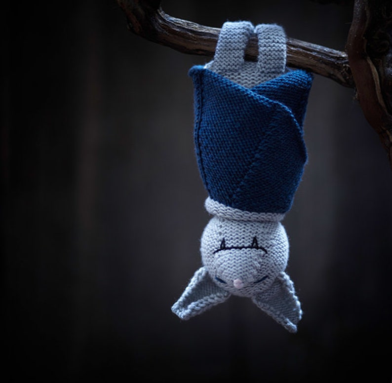 Sleeping Bat knitting pattern. Knitted kids toy instruction. Make your own stuffed amirugumi animal with this tutorial image 4