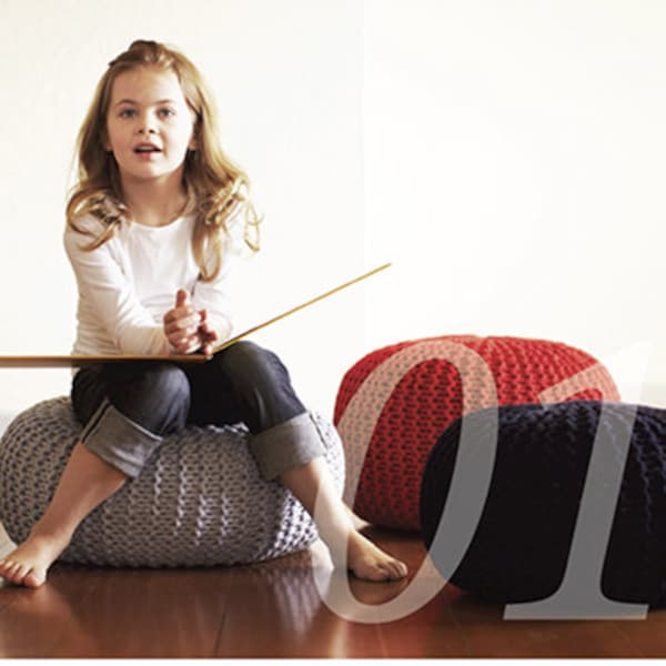 Knitting Pattern Pouf, Diy tutorial for a Poof, Ottoman, Footstool, Pillow, Bean Bag, Floor cushion. English instruction