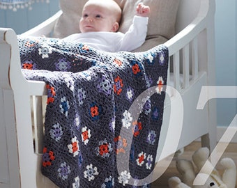 Baby blanket crochet pattern with granny squares, patchwork Baby throw or Afghan. Easy instruction for instant download