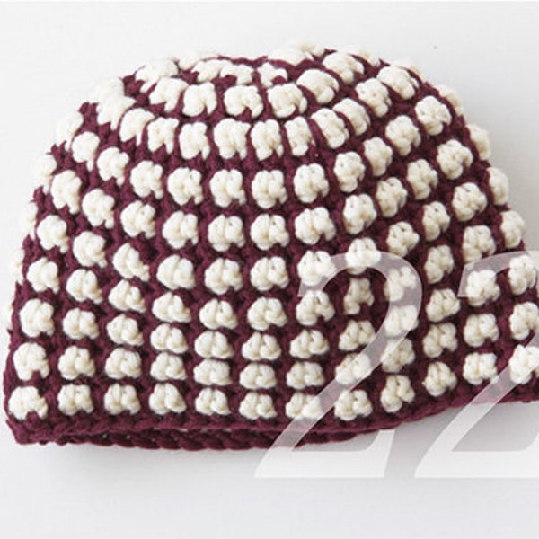 Crochet pattern two-tone hat in popcorn pattern in contrasting colors. With crochet school and graphics for easy crocheting. PDF in German