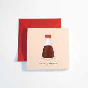 Carte personnalisée de sauce soja pour toutes les occasions. Jeu de mots mignon, impertinent ou personnalisé, à vous de choisir !