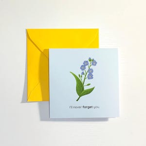 Carte Forget Me Not/Fleur personnalisée pour toutes les occasions. Jeu de mots mignon, impertinent ou personnalisé, à vous de choisir !