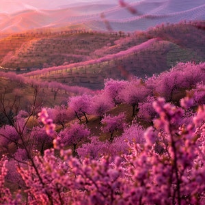 Romantic Peach Blossom Painting, Cherry blossoms, pink flowers