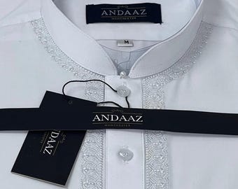 Men's Shalwar Kameez White Piyala Embroidery