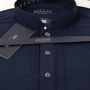 Boys Shalwar Kameez Navy with Piyala Embroidery