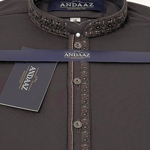 Boys Shalwar Kameez Dark Brown Embroidery