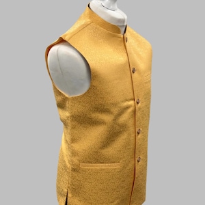 Boys Swirl Design Yellow Jamawar Waistcoat