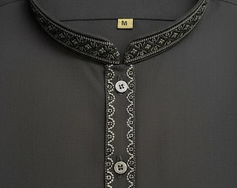 Boys Shalwar Kameez Charcoal Multi Colour Split Placket Embroidery