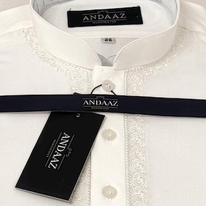 Boys Shalwar Kameez Off White with Piyala Embroidery