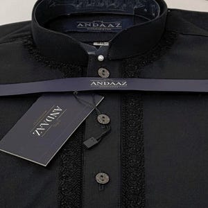 Boys Shalwar Kameez Black with Piyala Embroidery